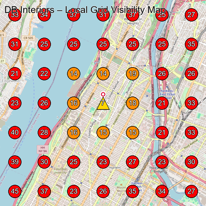 DB Interiors GeoGrid visibility map for General Contractor in New York